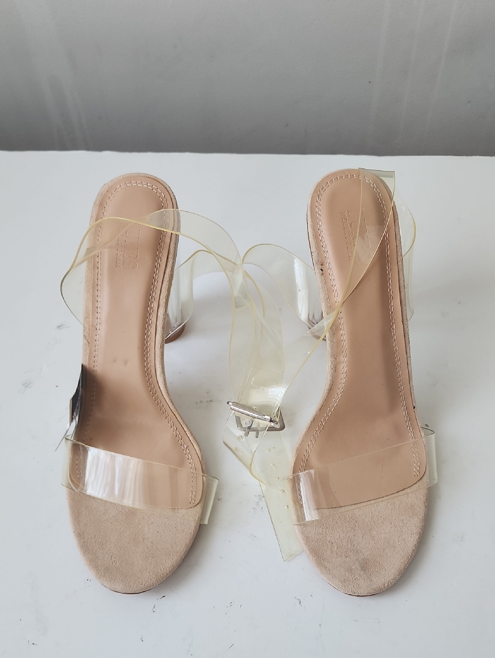 Transparent Strap Nude Block-Heel Sandals for Women
